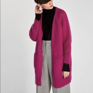 Fuchsia Long Cardigan with Pockets